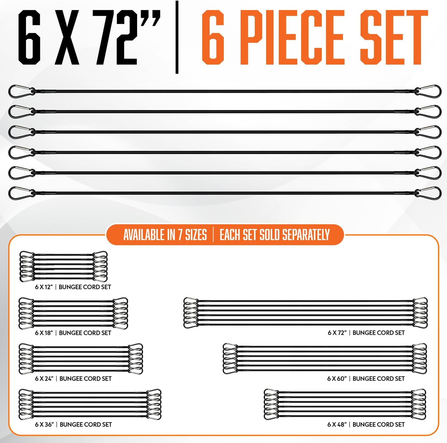 Extra Long Bungee Cords with Carabiner Hooks - Large Heavy Duty Outdoor Black Bungie Straps Set of 6 Pieces 72 Inch