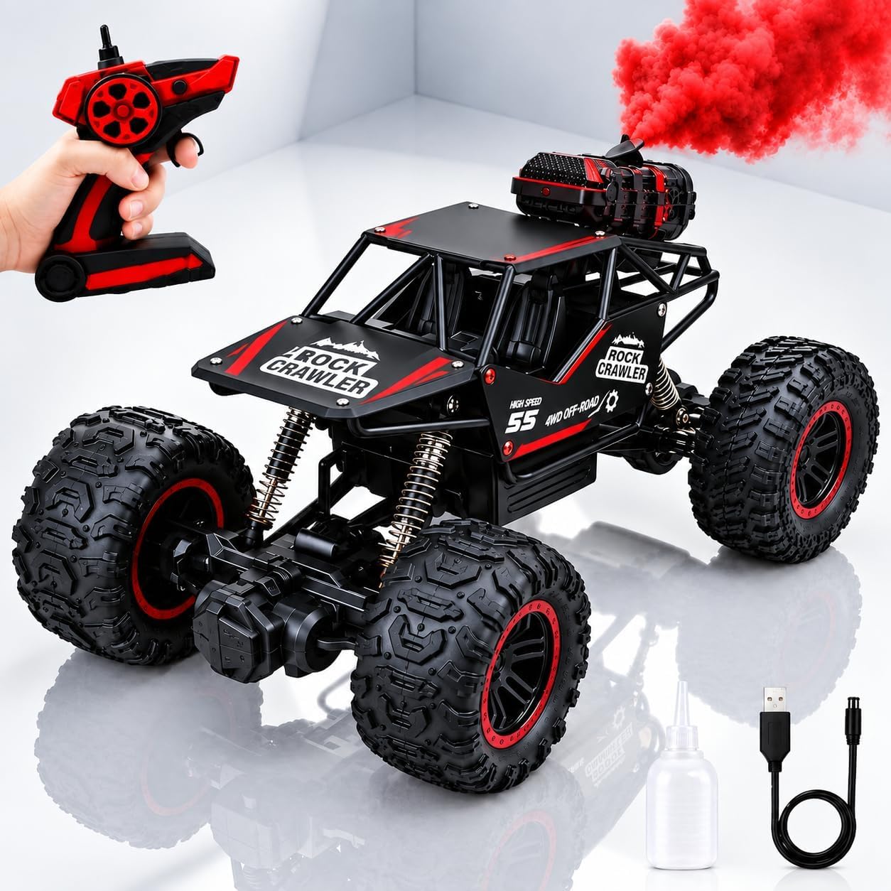 Royals hub Offroader 2Wd Rc Car High Speed | 5 Functions 1:18 RC Car with Smoke Fog | Styled as Rock Crawler Climbing Monster Truck | Rechargeable Remote Control Car for Kids (Multi-Color)