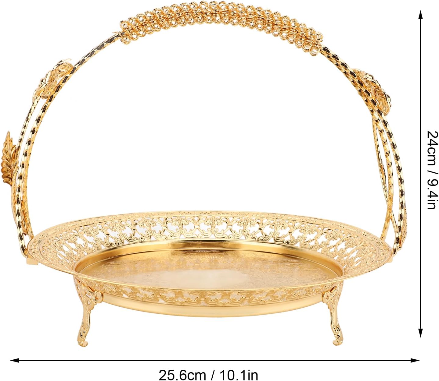 Metal Tea Serving Platter, Retro Fruit Tray European Style with Handle for Food Coffee, Round Dinner Plate Delicate Design