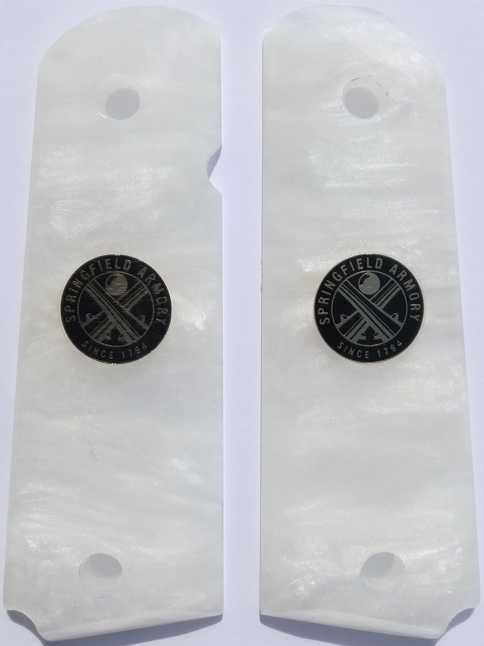 Grips - White Pearlite - Fits 1911 Government Full-Size - Springfield Armory Coin Inlay (White Pearlite Spring Field Amory)