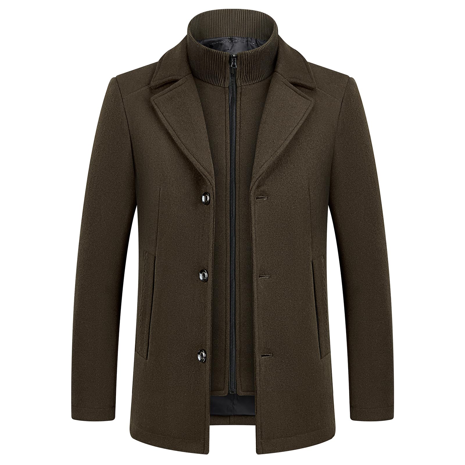 KUDORO Herenjas, middellang, van wol, warm, voor de winter, trenchcoat, klassiek, parka, overjas, cabine, slim fit, business, duffeljassen, windjack, revers overjas, Bordeaux, L