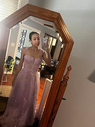 Miniatura 3 de SUOLUOS Vestidos de fiesta de tul con mangas abullonadas para mujer vestidos de fiesta de noche formales con bordado de flores