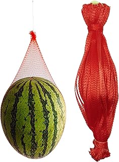 Xugoox 100pcs Resuable Nylon Mesh Bags, Hanging Watermelon Nets Bags, Thicker Reusable Fruit Net Bag for Hanging Watermelon, Honeydew Melon, Vegetables Crab Shellfish Cooking 40 cm/15.7 Inch,Red
