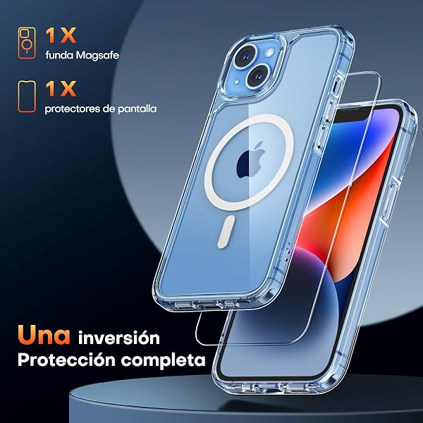 TAURI Funda para iPhone 13/iPhone 14, Compatible con MagSafe [No amarillea] con Vidrio Templado, Carcasa Nueva para iPhone 13/iPhone 14,Funda Ultra Fina antichoque - Transparente - 3