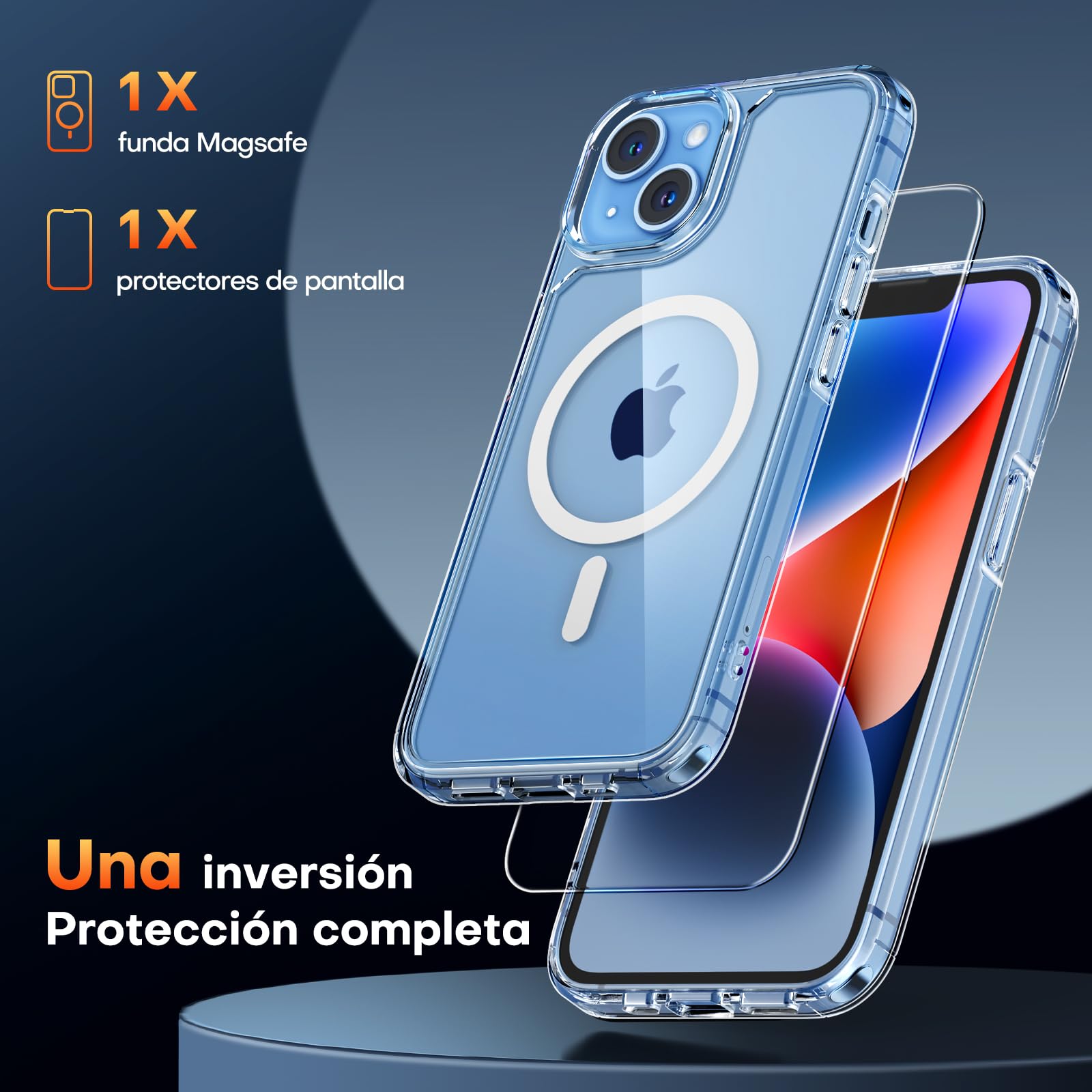 TAURI Funda para iPhone 13/iPhone 14, Compatible con MagSafe [No amarillea] con Vidrio Templado, Carcasa Nueva para iPhone 13/iPhone 14,Funda Ultra Fina antichoque - Transparente - 3