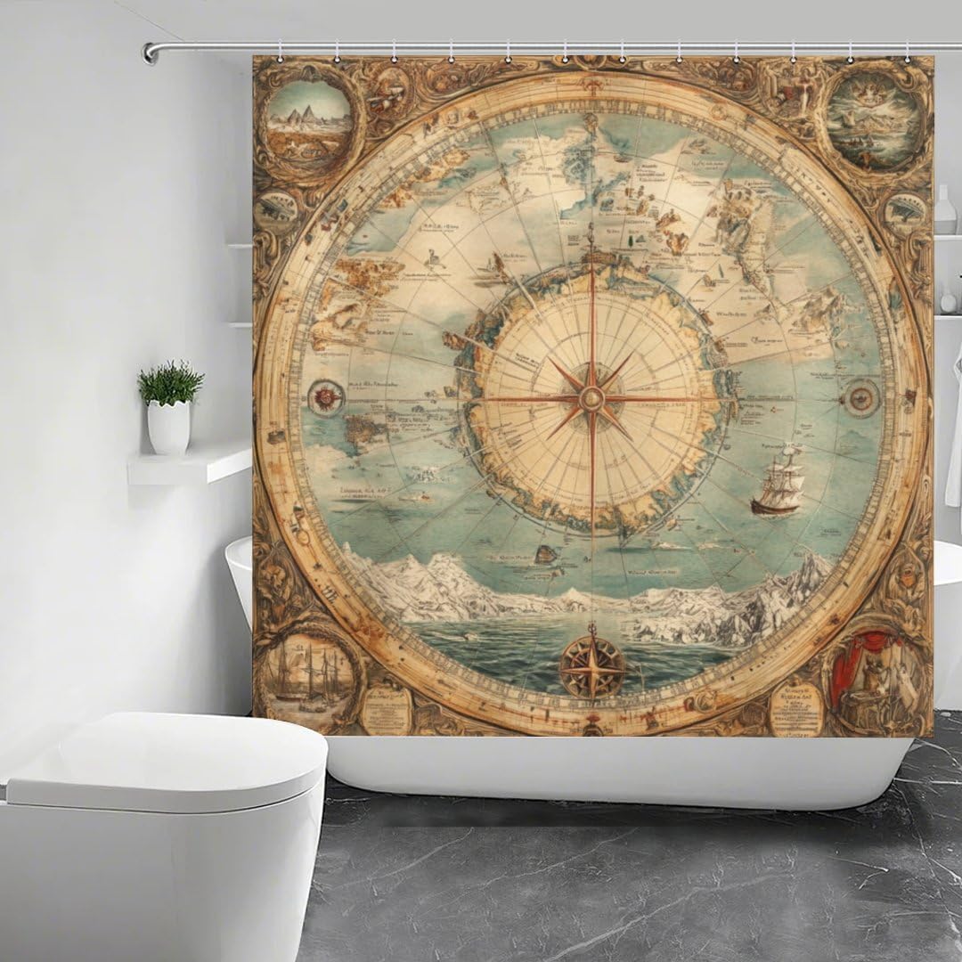 Antarctic Map Shower Curtains Set Bathroom Sets with Rugs (Bath Mat,U Shape and Toilet Lid Cover Mat)