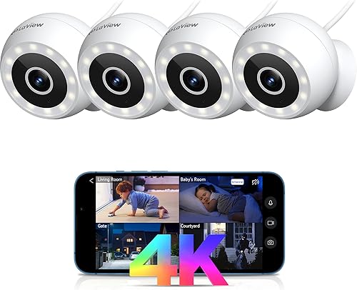 LaView Cámaras de seguridad 4K de 8MP con cable para interiores y exteriores, IP65, sensor de luz estelar y visión nocturna de 100 pies, detección