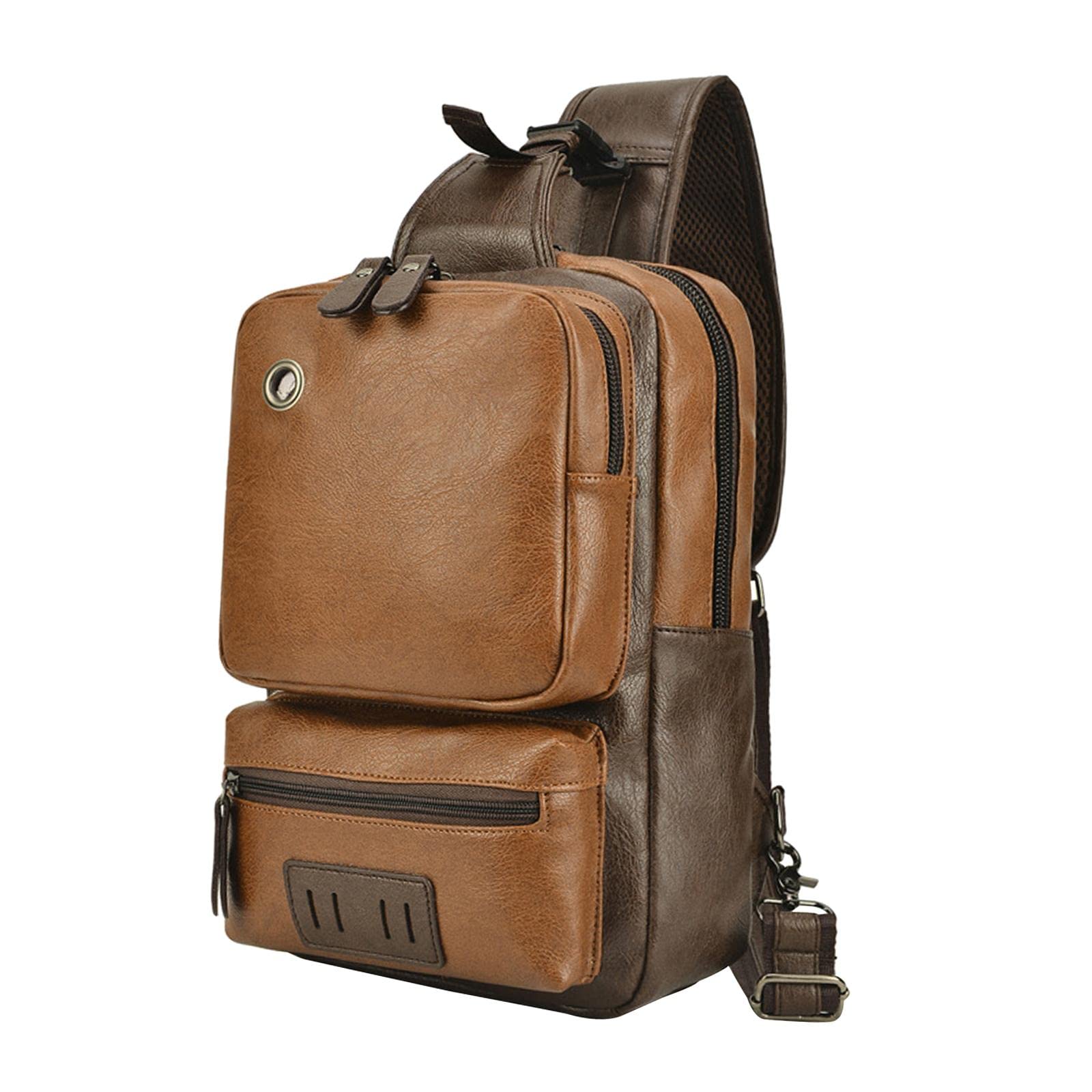 Men's Sling Bag One Strap Backpack USB Charging Port Crossbody Handbag Brown-image-26