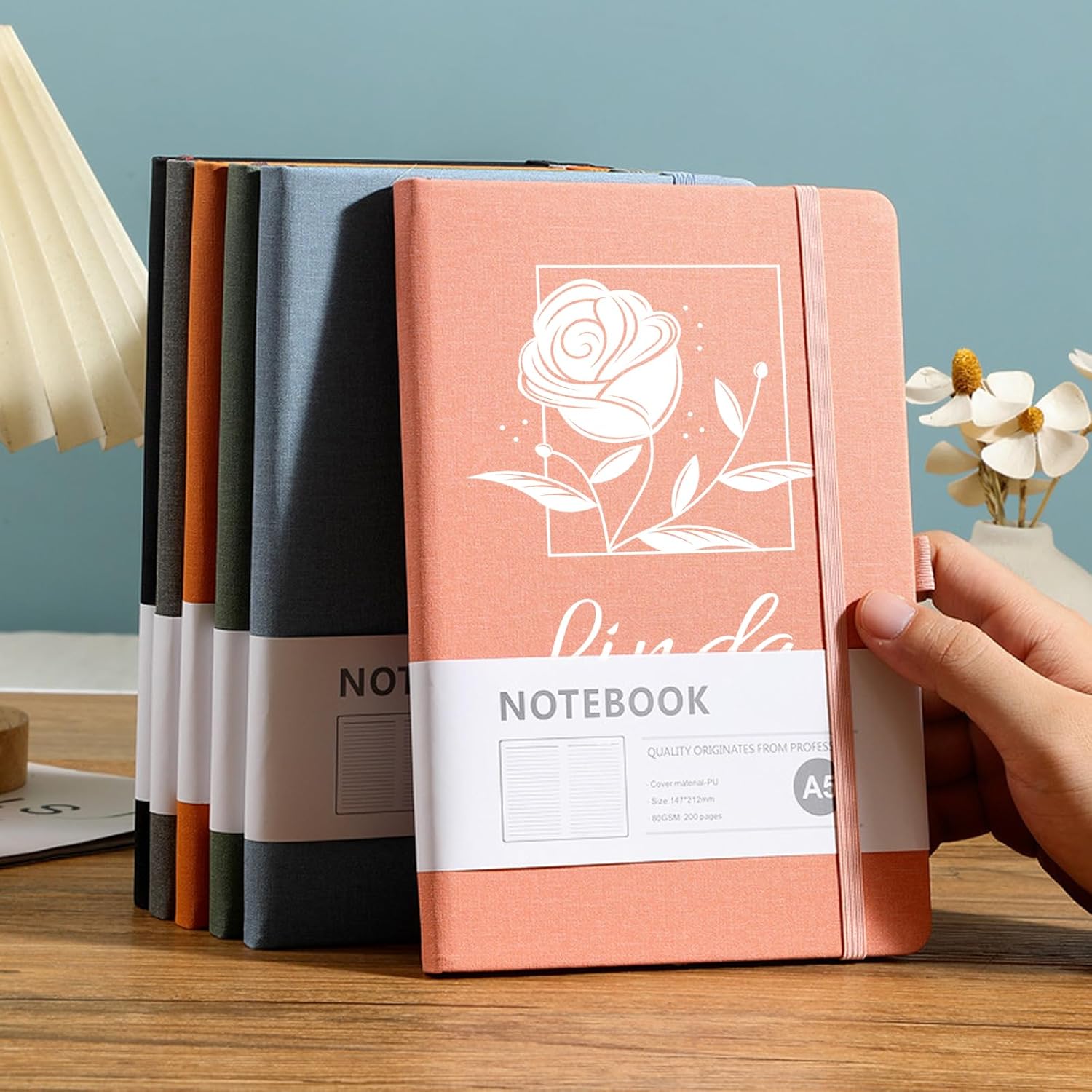 Personalized Notebook with Pen - Customizable A5 Journal Notebook Daily Journals For Writing - 5.8 x 8.3 Journal with 192 Pages 100Gsm Lined Paper for School, Travel, Business, Black - Image 9