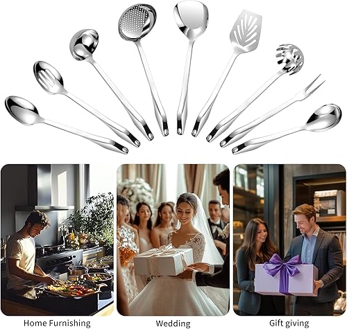 Miniatura 8 de Juego de utensilios de cocina de acero inoxidable 304  9 utensilios de cocina, juego de espátulas de cocina de metal, juego de herramientas de