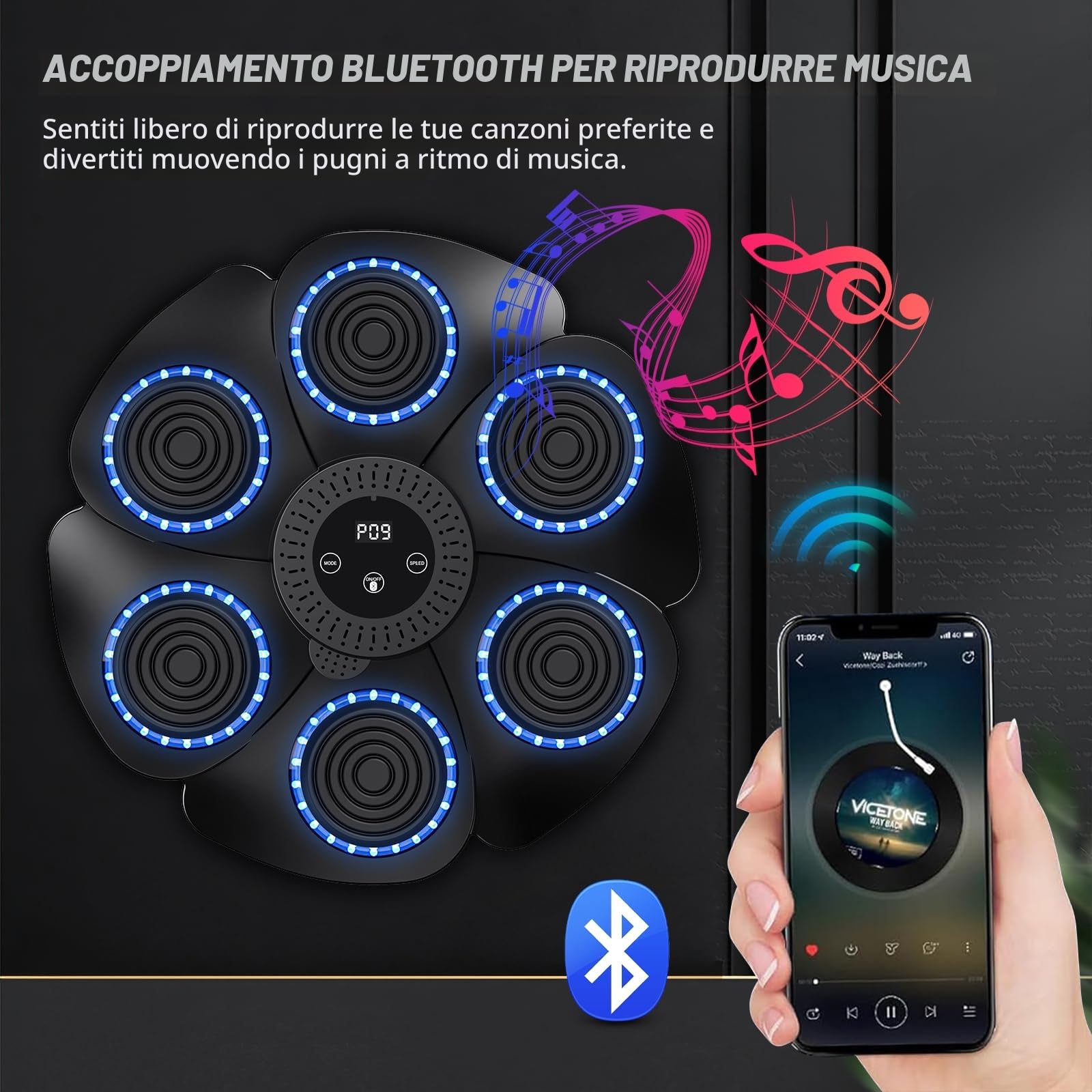 Macchina da boxe musicale, versione 2024 intelligente con Bluetooth e guanti da boxe, montabile a parete, 9 modalità di velocità e di conteggio, per adulti e bambini