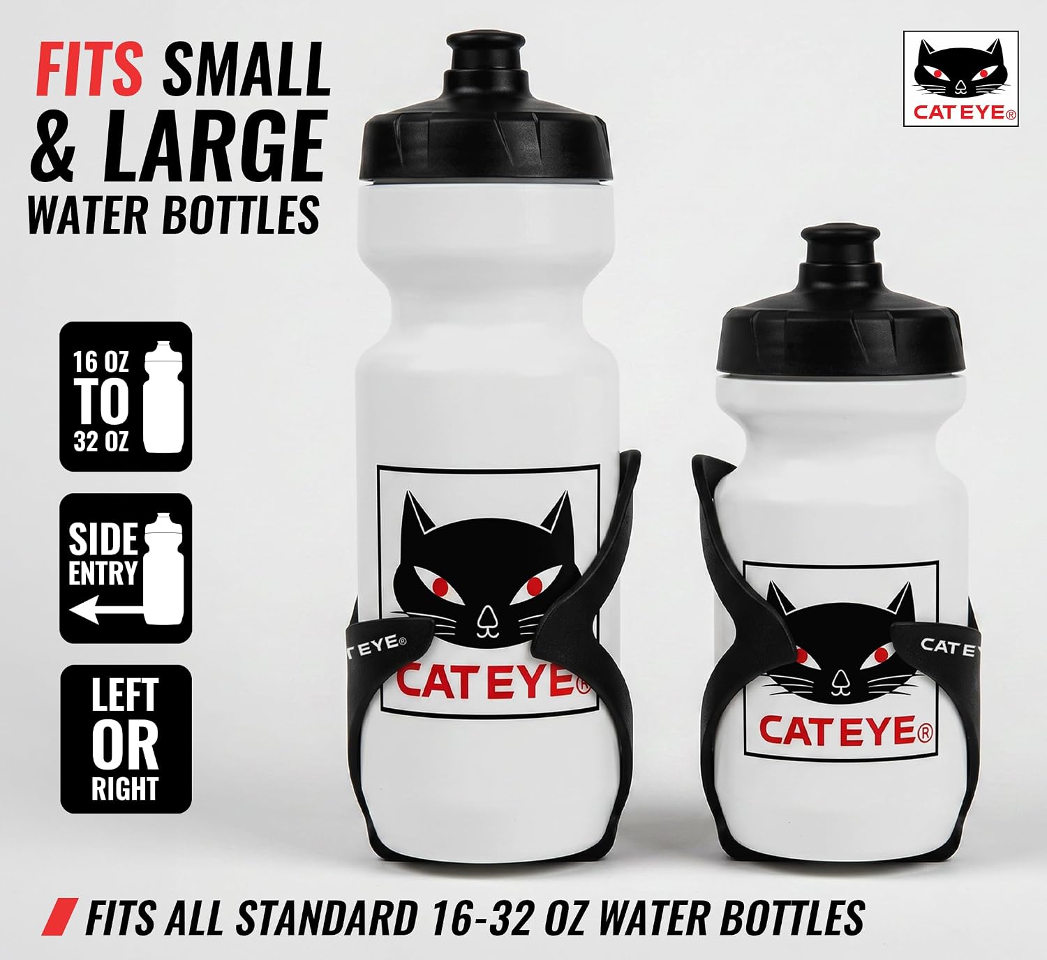CATEYE BC-500 Side Load Bicycle Water Bottle Cage (Right) | Easy Side Entry, Securely Holds 20 oz, 24 oz & Larger Bottles, Fits Road, MTB & Gravel Bikes (Right)