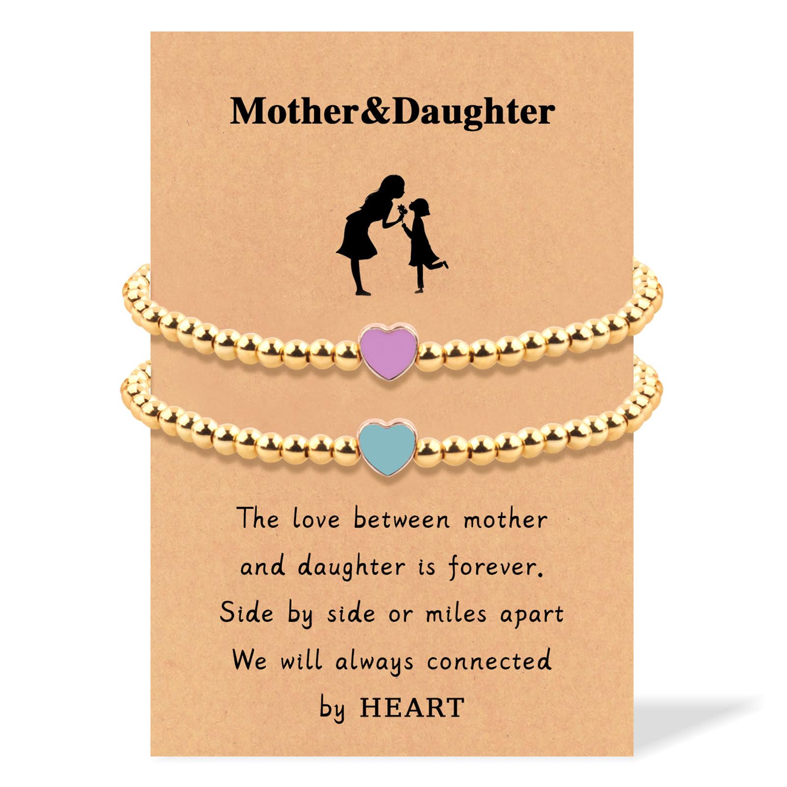 2pcs Mother and Daughter Matching Heart Bracelets Set Handmade Copper Bead Bracelets Adjustable Rope Bracelets for Birthday Gifts
