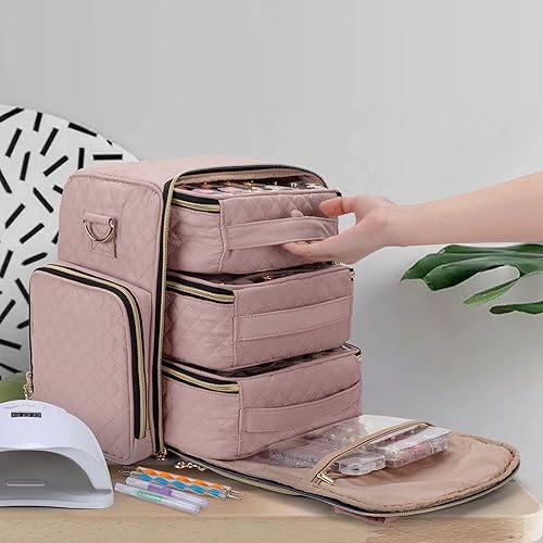 Vista 13 de LUXJA Organizador de esmalte de uñas con capacidad para 72 botellas (0.5 onzas líquidas) y una lámpara de uñas, Negro -, Viajes