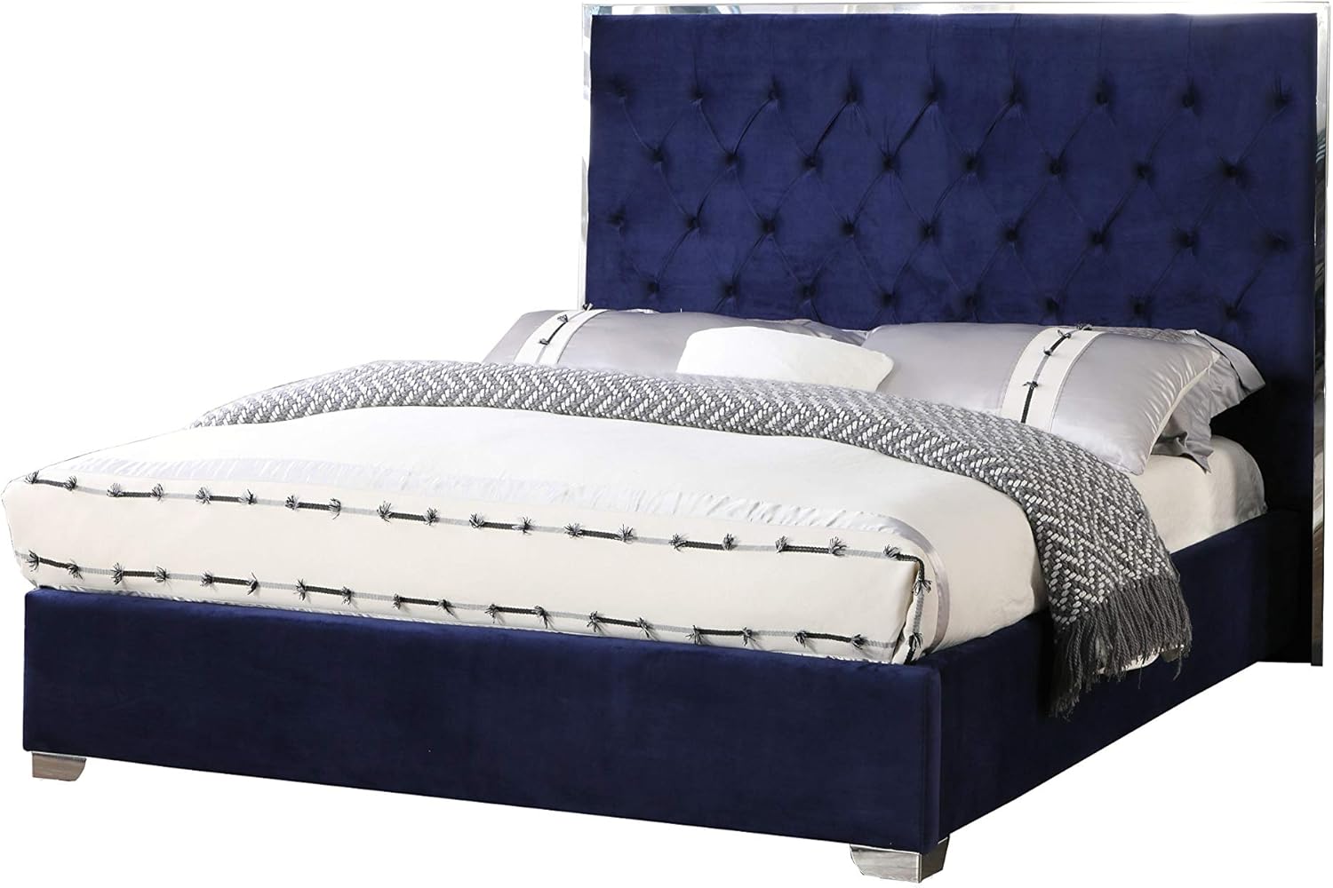 Best Master Furniture Natasha Velvet Platform Bed, King, Blue