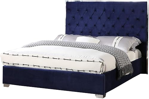 Miniatura 3 de Best Master Furniture Natasha - Cama con plataforma de terciopelo, tamaño King, color azul