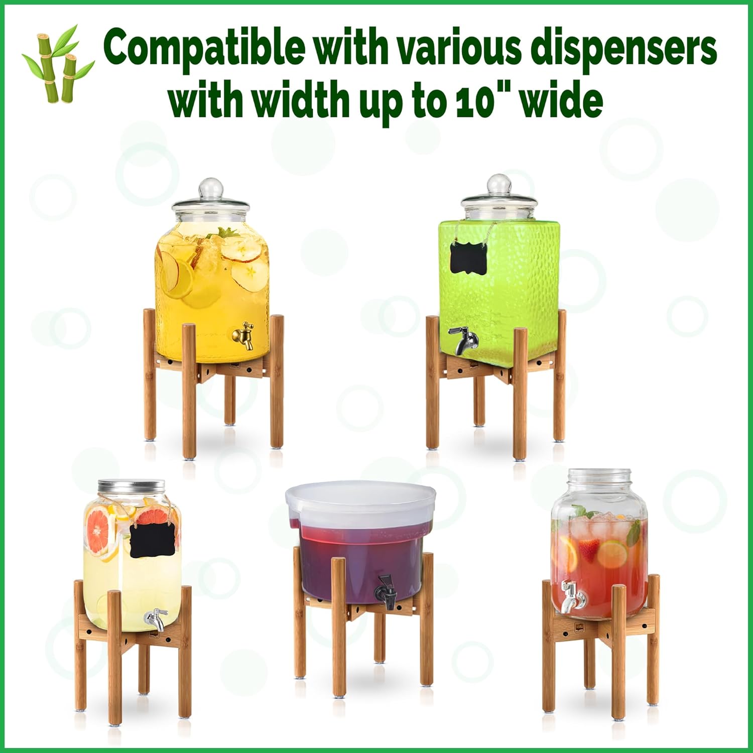 ZPirates Drink Dispenser Stand - Adjustable Bamboo Holder Riser for Compatible Water, Lemonade, Juice & Beverage Dispensers, Mason Jar & Spigot Jugs - Foldable Stand for 7-10 Inch Dispensers