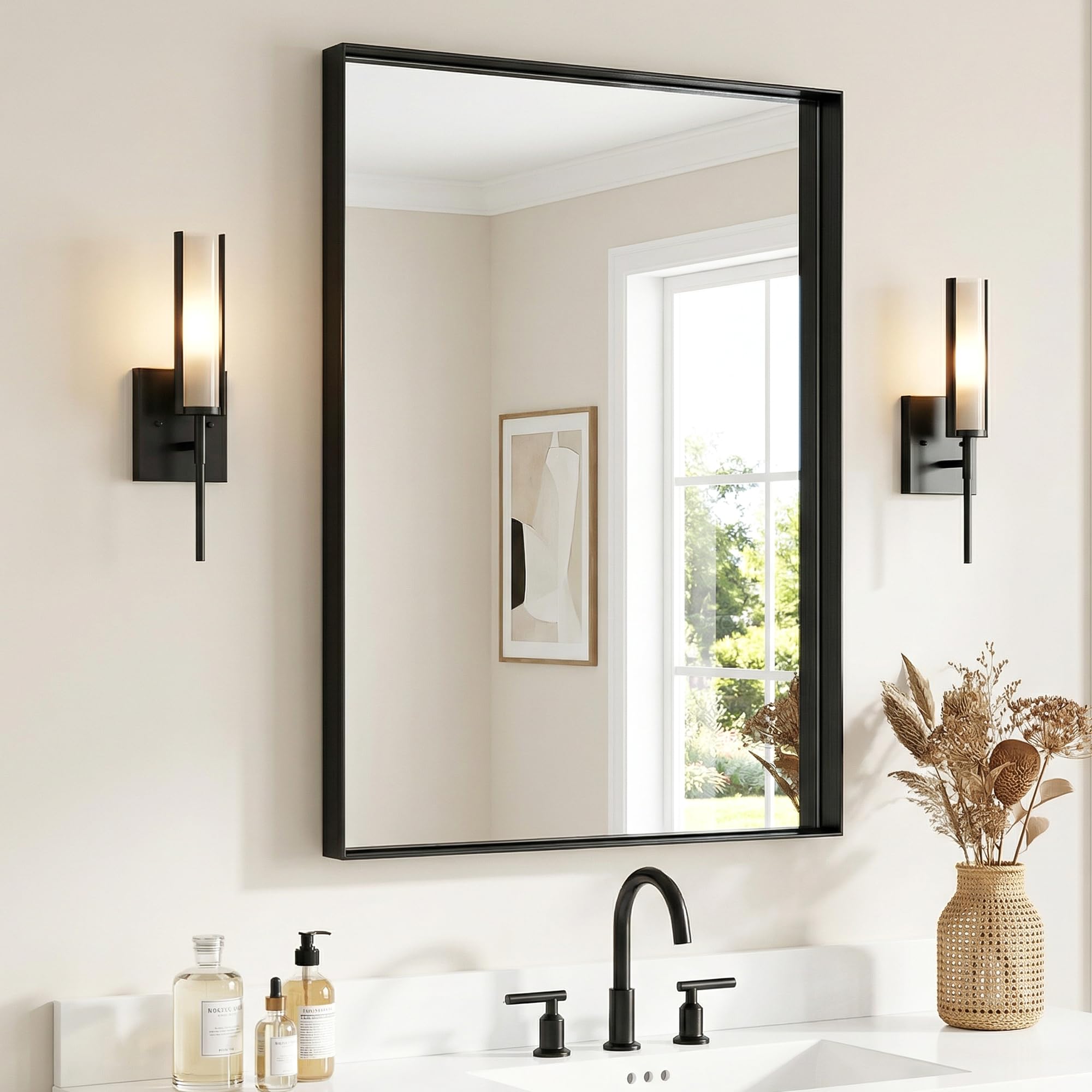 Photo 1 of **BENT CORNER**Furnbar Black Bathroom Mirror 71x30 Inch, Rectangle Mirror with Metal Deep Frame, Wall Mirrors for Over Sink, Vanity, Bedroom, Bathroom, Hangs Horizontally or Vertically