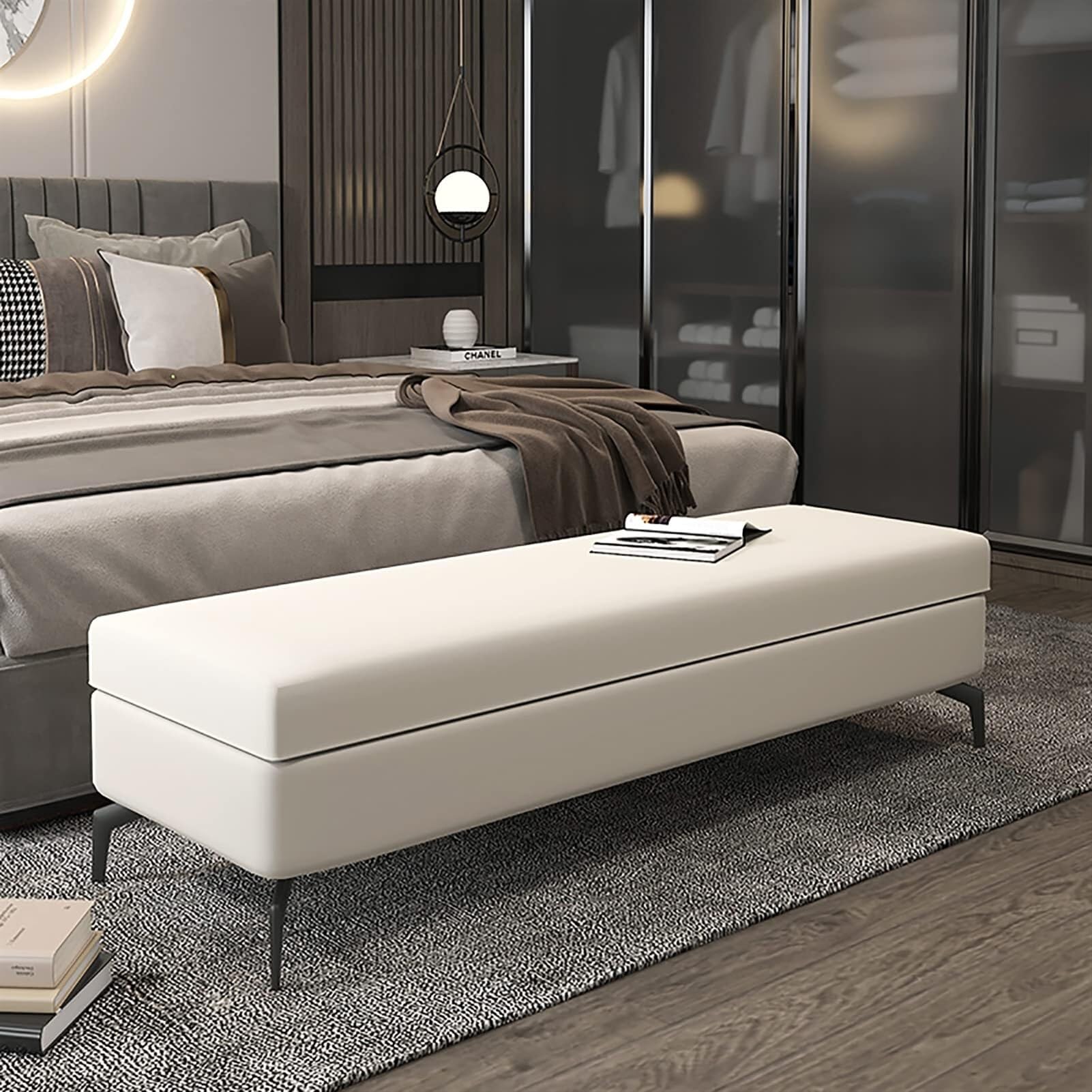 Banc ottoman de rangement en tissu pour un salon accueillant et ordonné