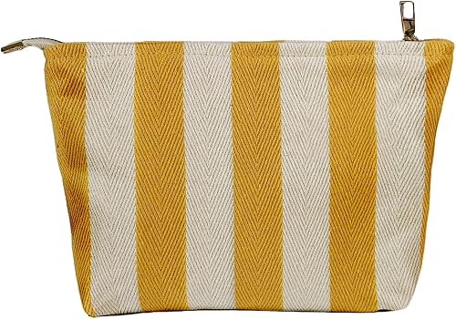 itgowisa Travel Makeup Bag, Canvas Makeup Bag, Makeup Bag for Purse, High Capacity Cosmetic Bag, Wash Bag Zipper Canvas Pouch, Yellow, Striped B