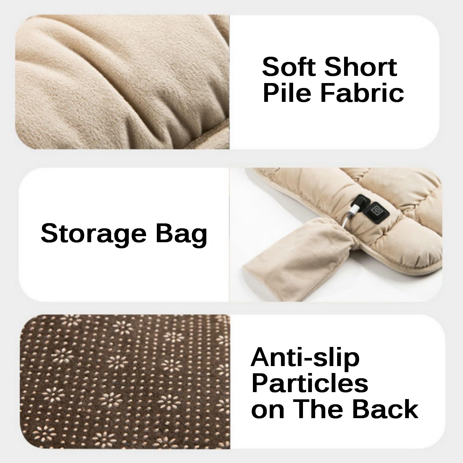 2 Almohadilla Electrica Portátiles, Cojín de Silla Con Calefacción con 3 Configuraciones de Temperatura, Calentamiento Rápido, Funda de Asiento Calefactora USB Para Silla, Sofá(Beige)