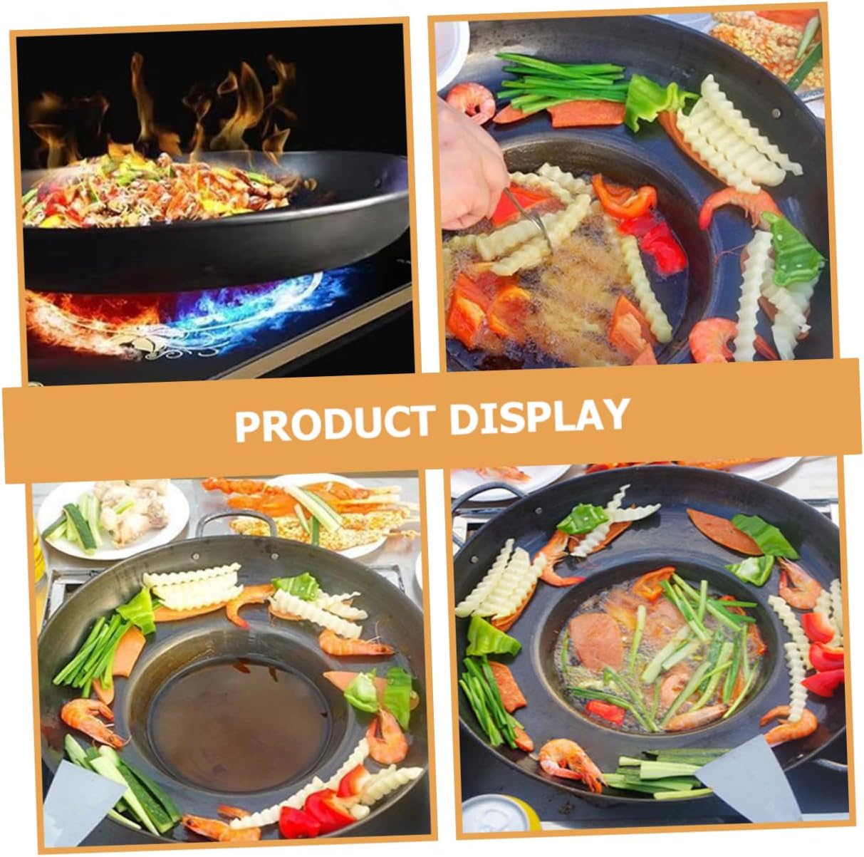 BESTOYARD 14'' Flat Bottom Concave Gong Pot Omelet Pans Outdoor Para Carnitas Crepe Pan Roasting Pan Cookware Pan Comal Frying Bowl Dosa Pan Outdoor Griddle Nonstick Pan Stainless Steel Tool Egg