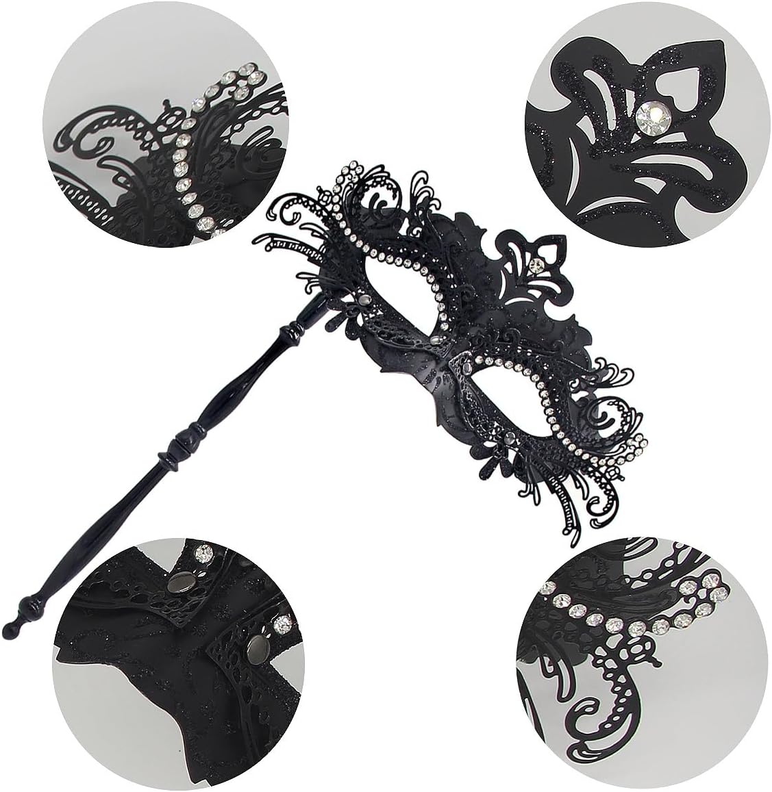 WILOVCOS Womens Masquerade Mask with Stick, Handheld Mardi Gras Mask,Venetian Party Masks - Image 7