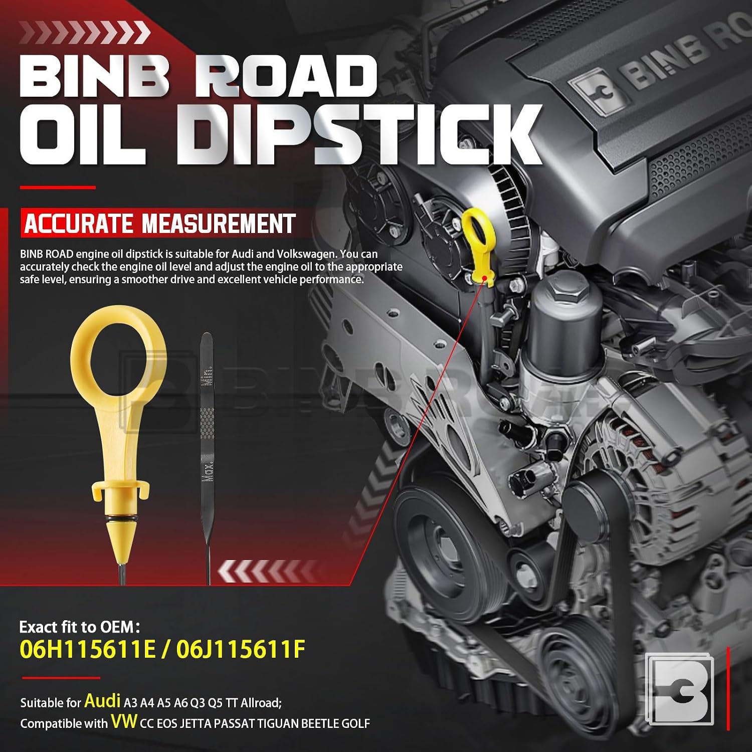 Engine Oil Level Dipstick Compatible with Audi A3 Q3 TT,Compatible with Volkswagen Jetta Passat (Replaces 06J115611E)