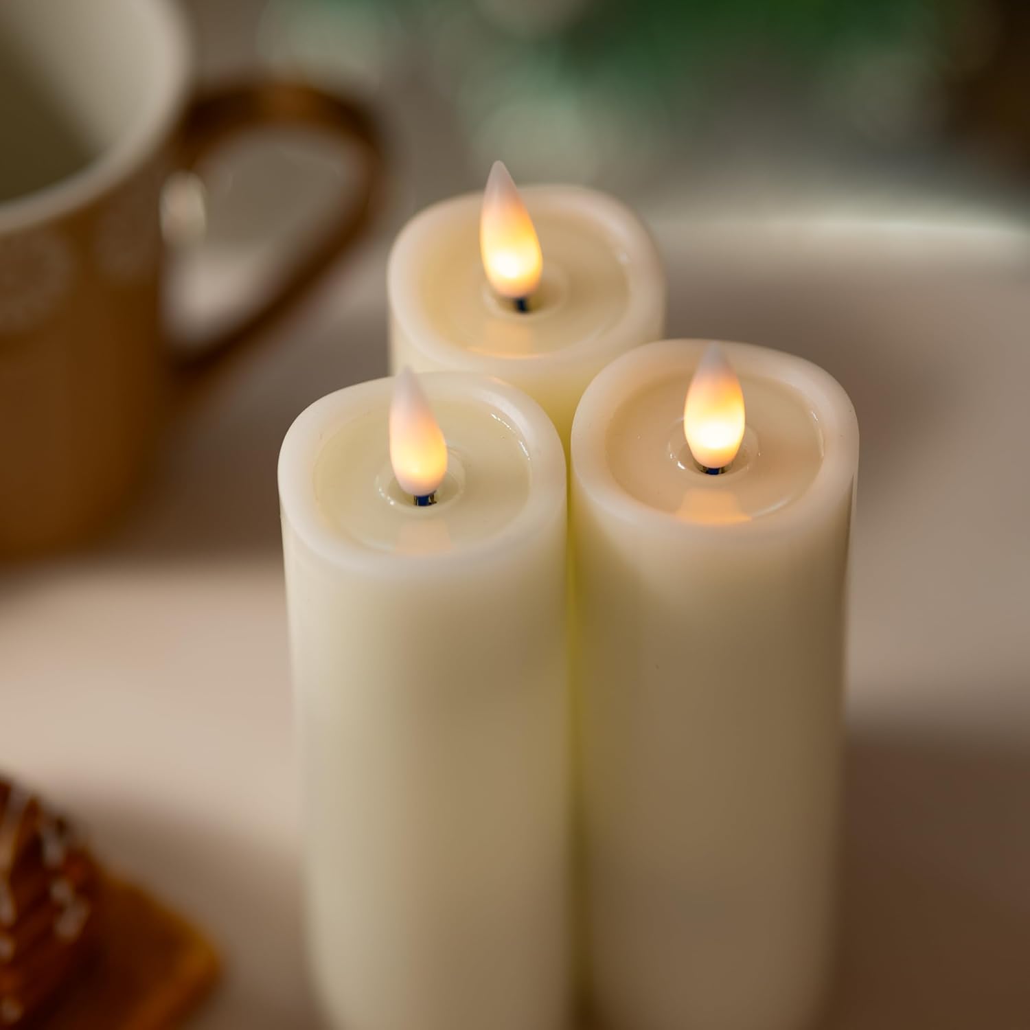 Flameless Candles Flickering with Remote Timer, Battery Operated LED Candles Up to 400 Hours, 3D Moving Flame Real Wax, Set of 3, 2‘’x6‘’ (Ivory, 2inx6in)