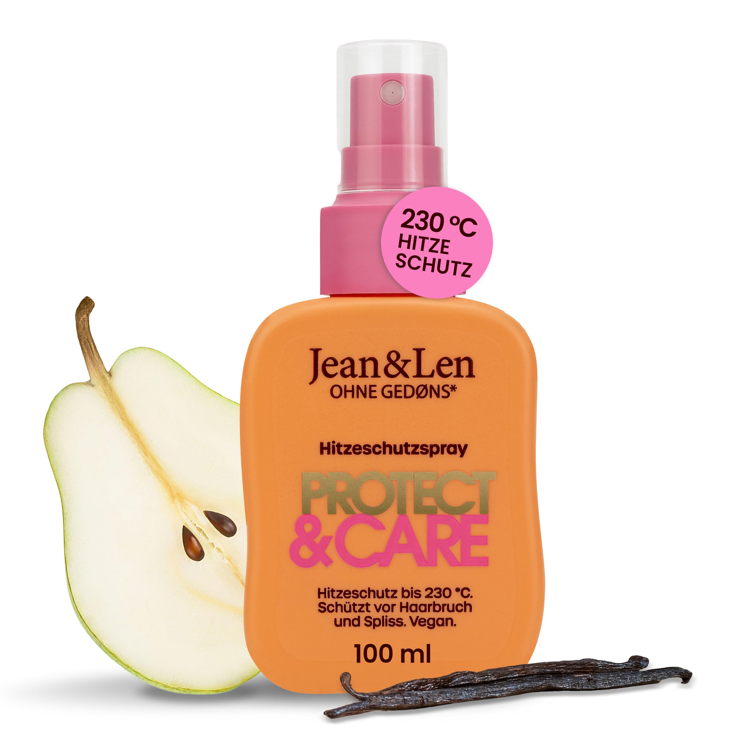 Jean & Len Hitzeschutzspray Protect & Care, schützt das Haar bis 230 °C vor Haarbruch & Spliss, sorgt für geschmeidiges Haar, ohne Silikone & Parabene, vegan Heat Protection Spray, 100 ml