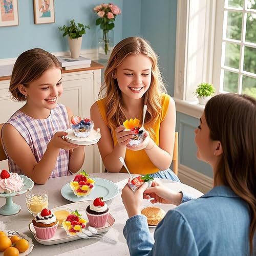 Miniatura 7 de Tebery Paquete de 100 mini tazas de postre Parfaits con 100 cucharas, cuenco pequeño transparente de 2.5 onzas para probar postres de fiesta (forma