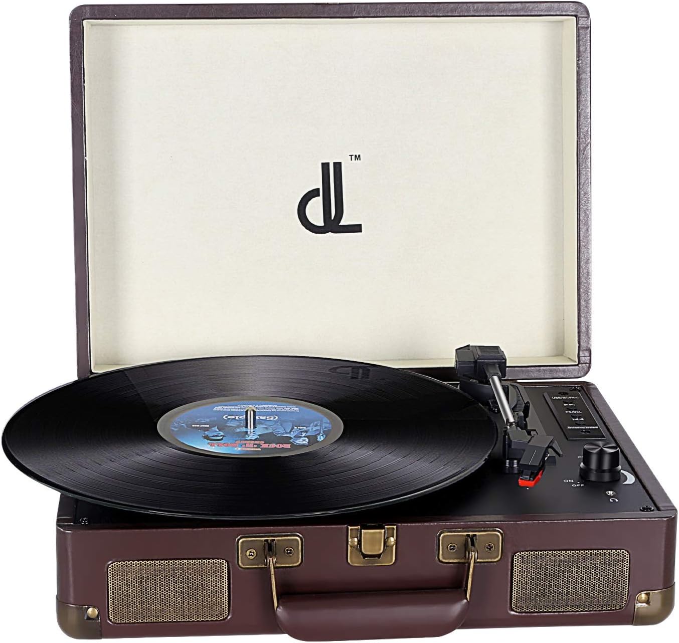 Record Player,DLITIME 3-Speed Vinyl Turntable Portable Built-in 2 Bluetooth Speakers,with Aux In/Headphone Jack/RCA/USB/SD Card