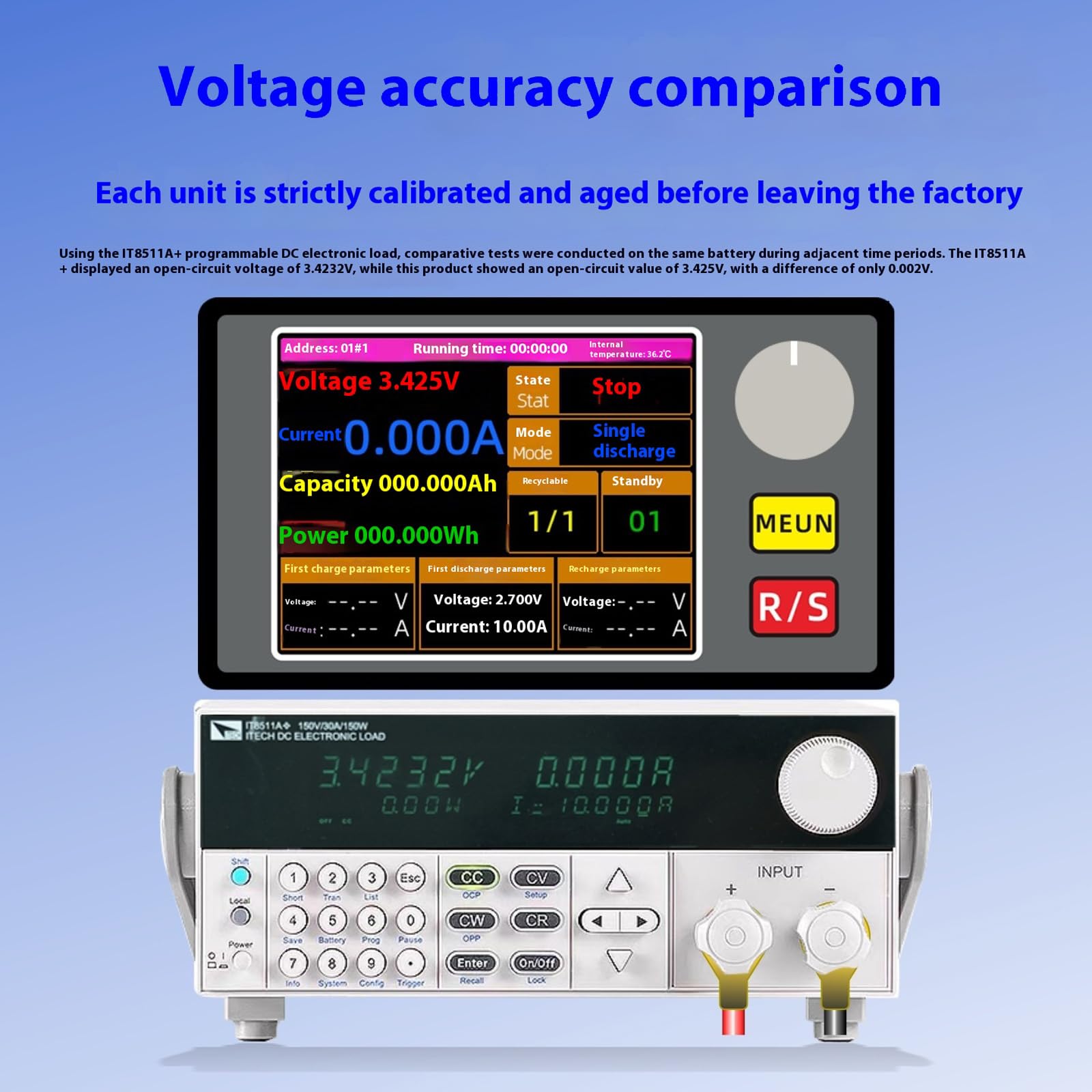Comprobador de batería de 22 V con carga electrónica integrada, medidor de capacidad de carga/descarga, cargador de batería multifunción y descargador