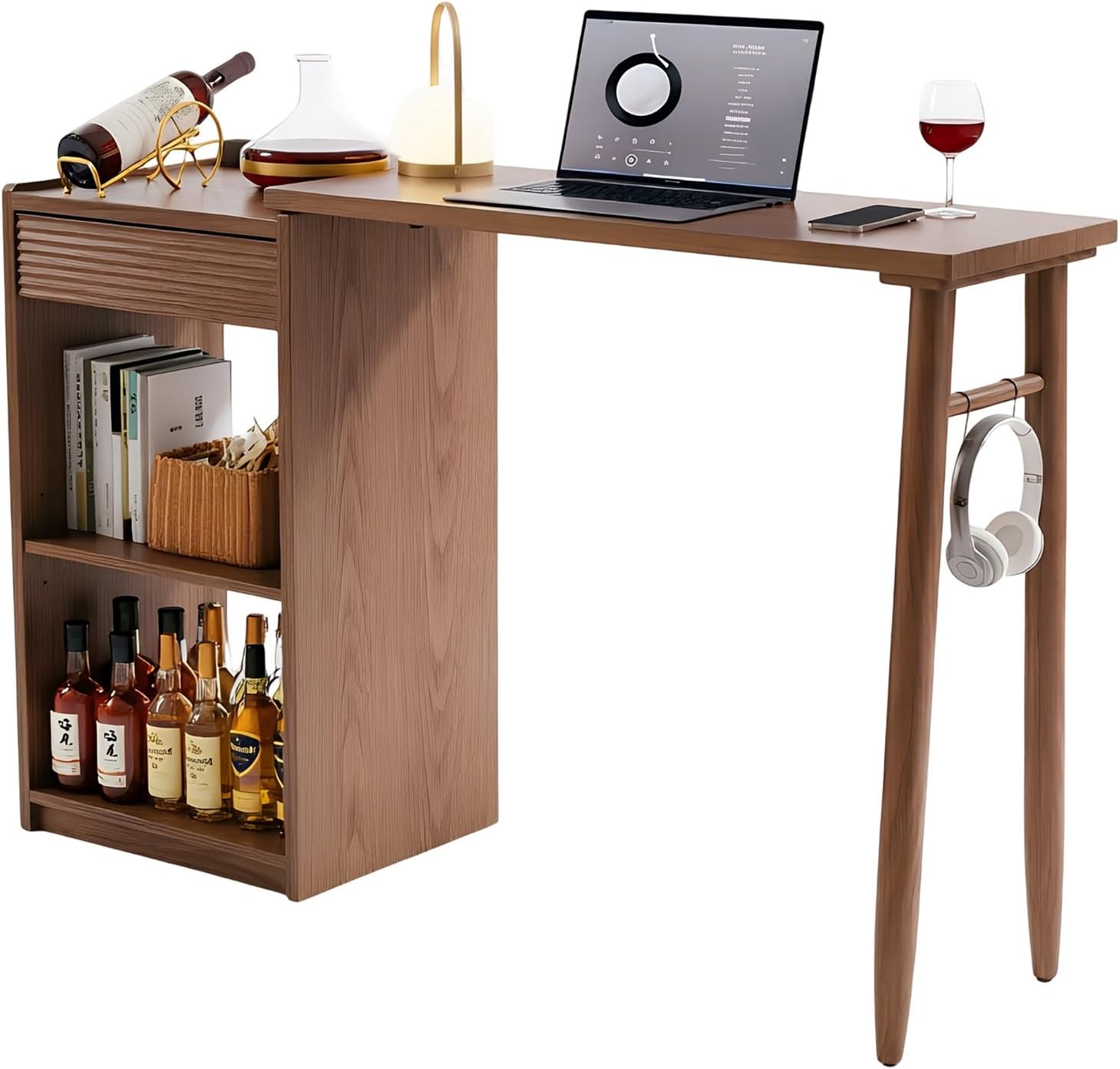 Storage Trolley Bar Island Table with Drawer and Shelves Multifunctional Console Shelving Organizer(Medium)