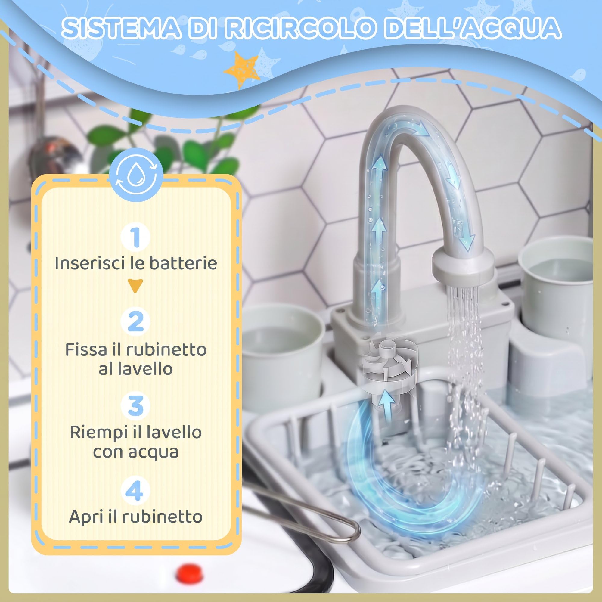 AIYAPLAY Cucina Giocattolo per Bambini in Legno con Fornello, Luci e Suoni, Forno, Microonde, Frigo, Macchina del Ghiaccio, Caffettiera, Lavello con Ricircolo d'Acqua e Accessori, per 3-8 Anni