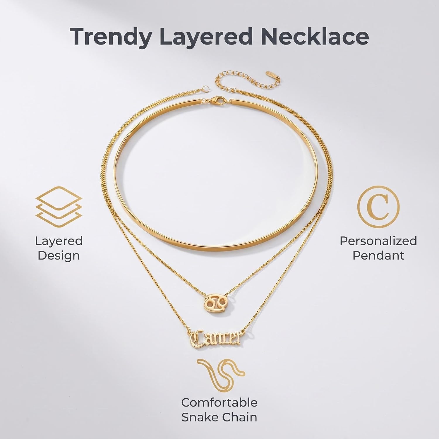 3Pcs Constellation Zodiac Layer Necklaces for Women 12 Constellation Pendant Necklace Exquisite Letter Horoscope Old English Zodiac Sign Jewelry Snake Chain Birthday Jewelry Gifts for Womens