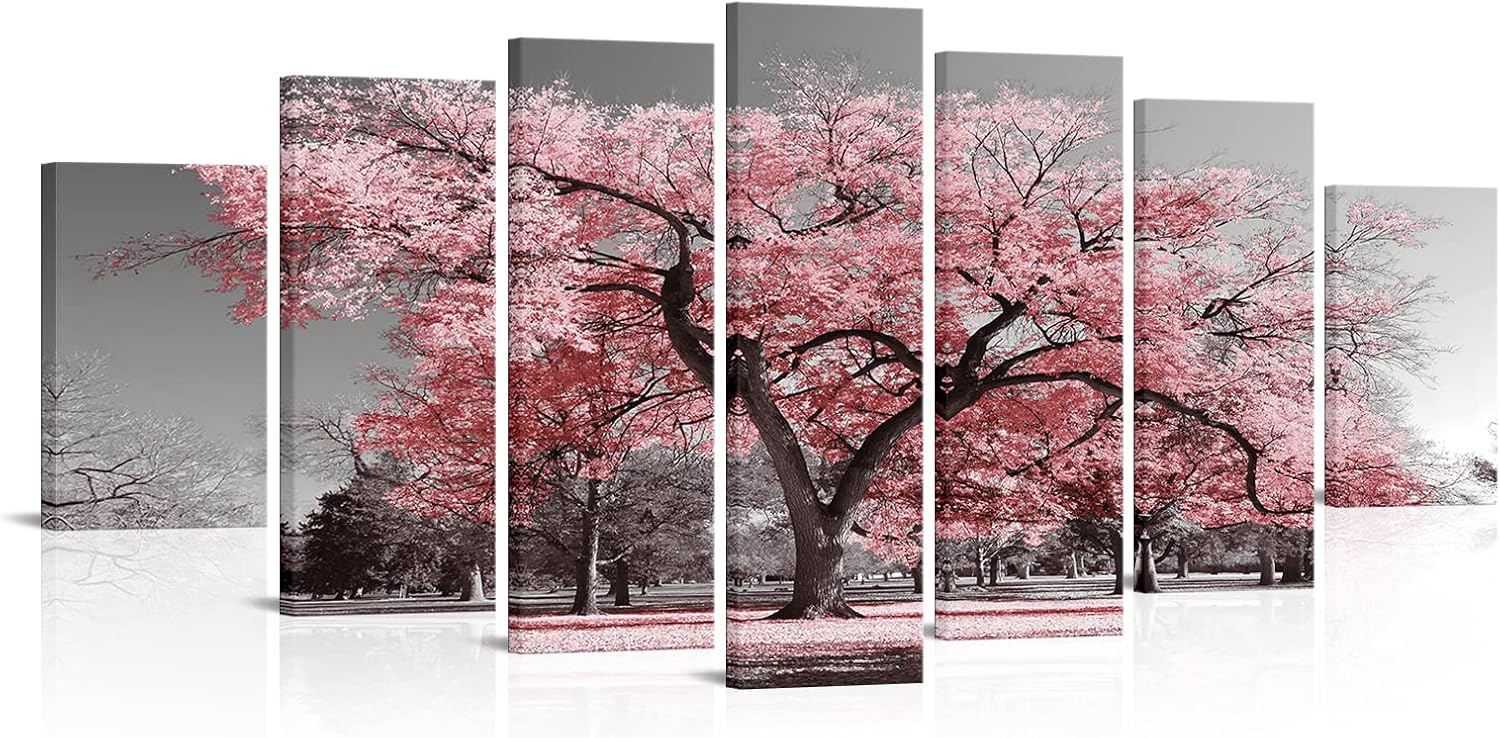 Visual Art Decor Large 7 Pieces Pink Tree Canvas Wall Art