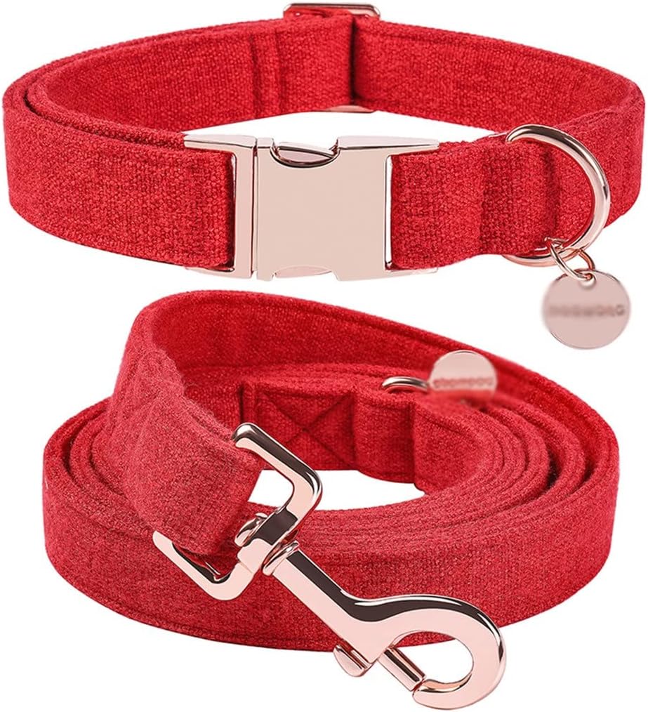 Red Cotton Fabric Dog Collar Bow Leash Set for Big and