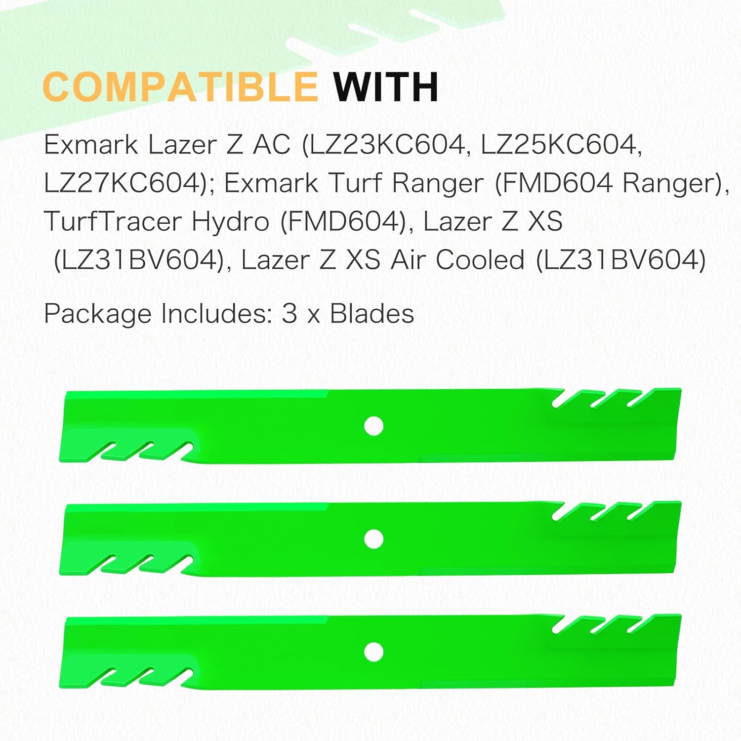 60" Deck Mower Blades Fit for Ex Mark Lazer Z AC AS LC XP XS Hustler Super Z ATZ Lawn Mower Replaces OEM 116-5173-S 103-6338 103-6338-S Hu stler 794230(Toothed) 3 Pack
