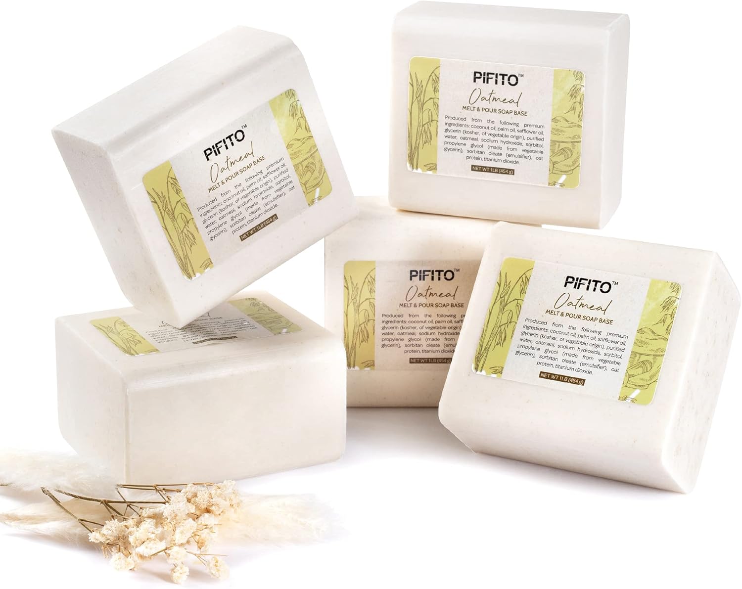 Pifito Oatmeal Melt and Pour Soap Base (5 lb) │ Bulk Premium 100% Natural Glycerin Soap Base │ Luxurious Soap Making Supplies