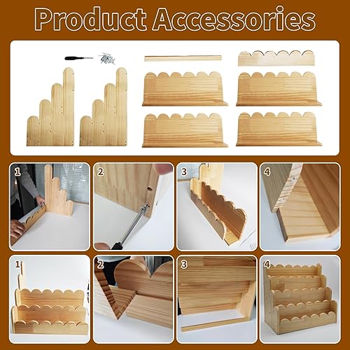 Miniatura 3 de Estantería festoneada de 4 niveles para niños, estantería pequeña de madera de 16.5 x 15.7 x 9.8 pulgadas para niños pequeños, estante organizador