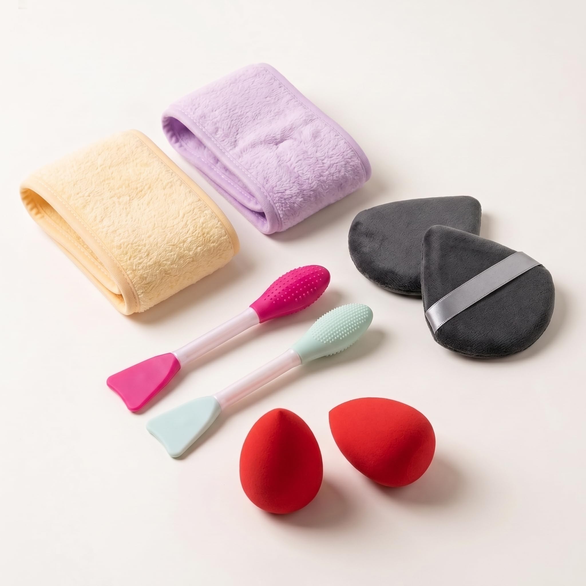 Makeup Beauty Kit with Sponges, Powder Puffs, Face Brushes & Headbands | 8-Piece Set, Silicone Face Brushes, Velvet Powder Puffs, Soft Microfibre Headbands, Blending Sponges-image-11