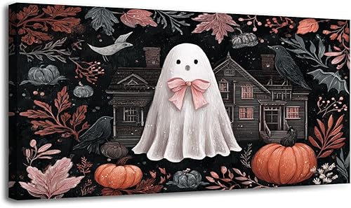 Vista 25 de 30"x 60" Canvas Wall Art Moody Ghost Autumn Vintage Halloween Spooky Fall Ghosts Framed Pictures Painting Prints Large Wall Art for Living Room
