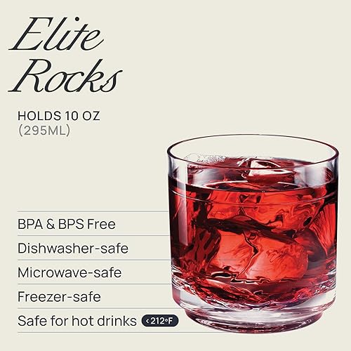 Miniatura 5 de Drinique Unbreakable Elite Rocks - Vaso de whisky (juego de 4) vasos de whisky de 10 onzas, apilable, inastillable, apto para lavavajillas,