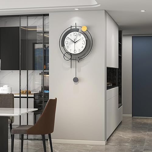 Miniatura 2 de FLEBLE Relojes de pared modernos para decoración de sala de estar, reloj de pared de péndulo grande, funciona con pilas, sin tictac, silencioso para