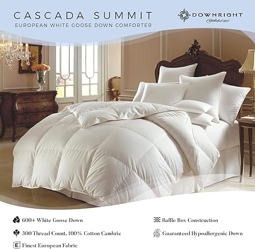 Miniatura 2 de Downright Cascada Summit - Edredón de plumón de ganso blanco de lujo, 600 potencia de relleno, 100% algodón de 300 hilos, peso de verano de 32