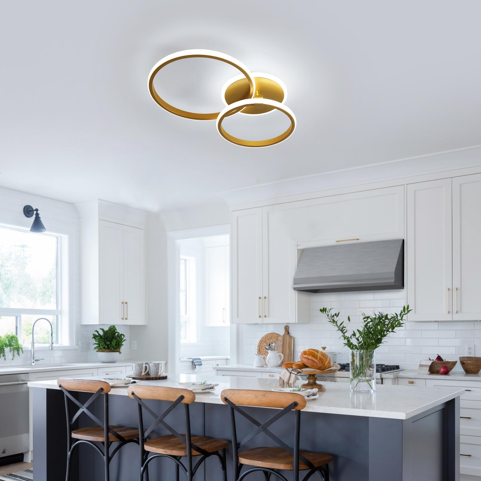 Comely Nowoczesny Złoty Plafon LED, 42W Regulowana Lampa Sufitowa Z Pilotem 3000K-6500K, Okrągły Żyrandol Plafon LED Do Sypialni Salonu Jadalni Korytarza