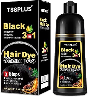 TSSPLUS herbal hair dye shampoo black,Black hair Dry shampoo,Natural Herbal Black Hair Color Dye Shampoo Permanent Coloring for Unisex ,hair black,Natural herbal hair coloring shampoo,organic shampoo,3 in 1 Hair Black Dye Shampoo 16.9 Fl Oz (#1 Black)