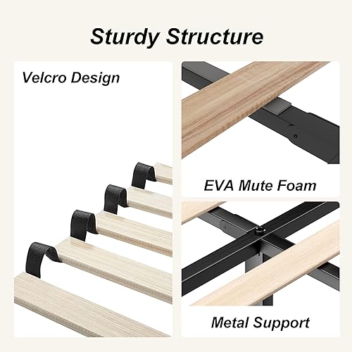 Miniatura 6 de Base de cama Queen con cabecero, plataforma tapizada de terciopelo con base de madera cerrada, estructura de metal y soporte de listones de madera,