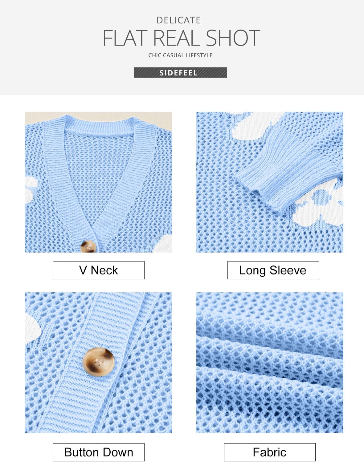 Sidefeel Cardigan for Women Crochet Knit Button See Through Lightweight Long Sleeve Sweater Tops - Image 9